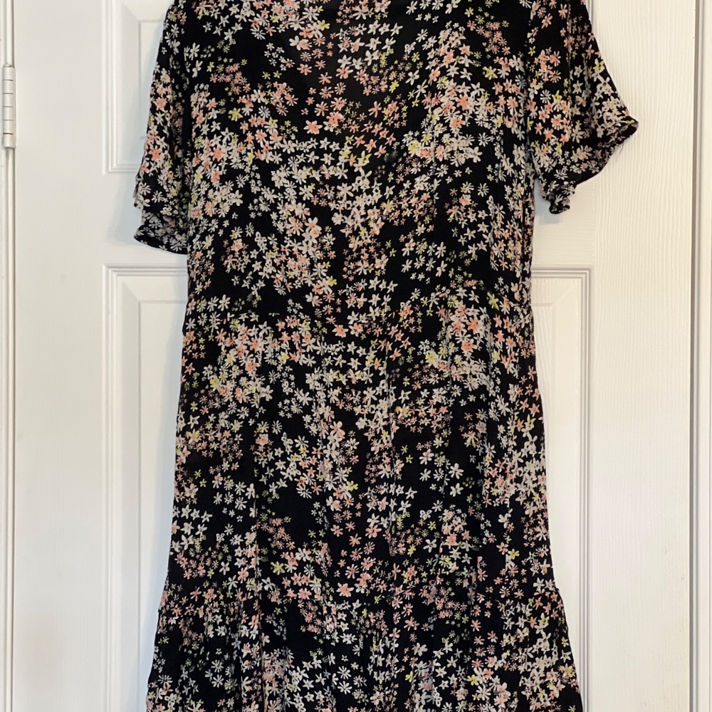 Roxy Floral Black Summer Flow Printed Mid Dress Large Spring Casual - Picture 4 of 4
